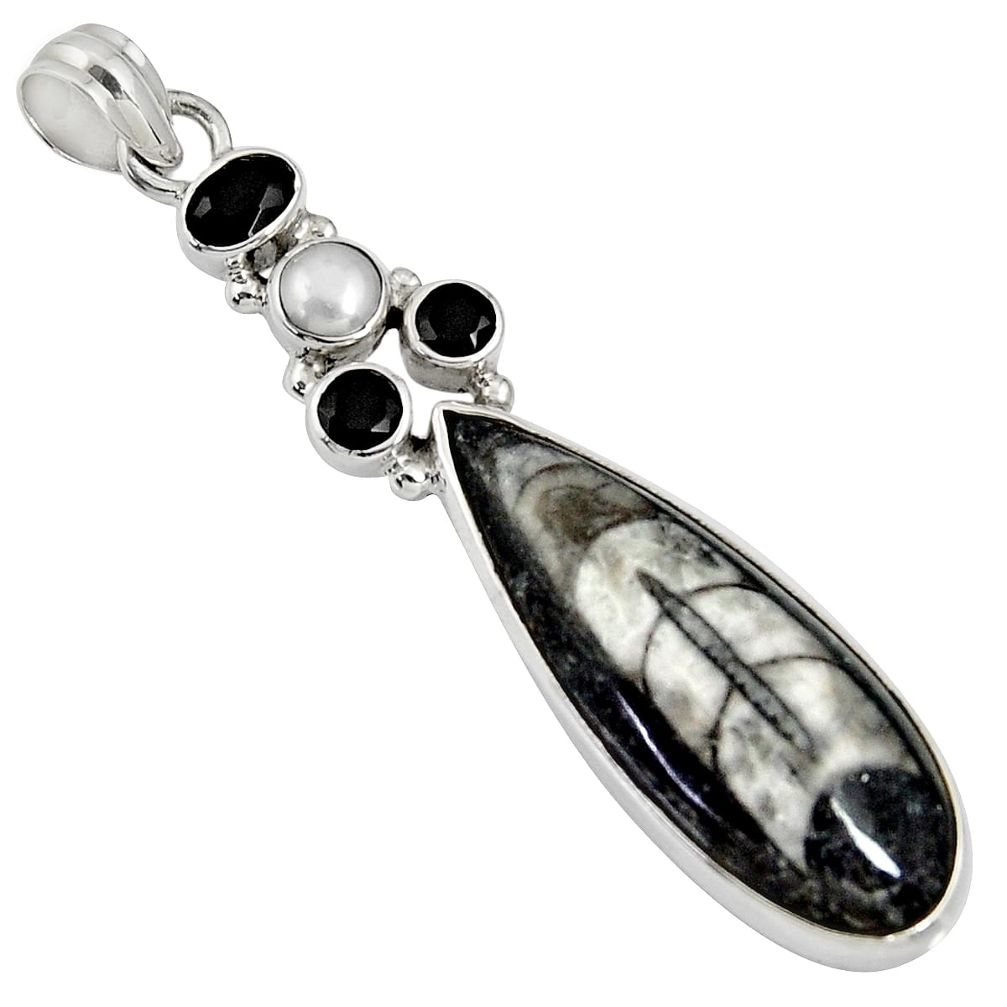 22.05cts natural black orthoceras onyx 925 sterling silver pendant d37368