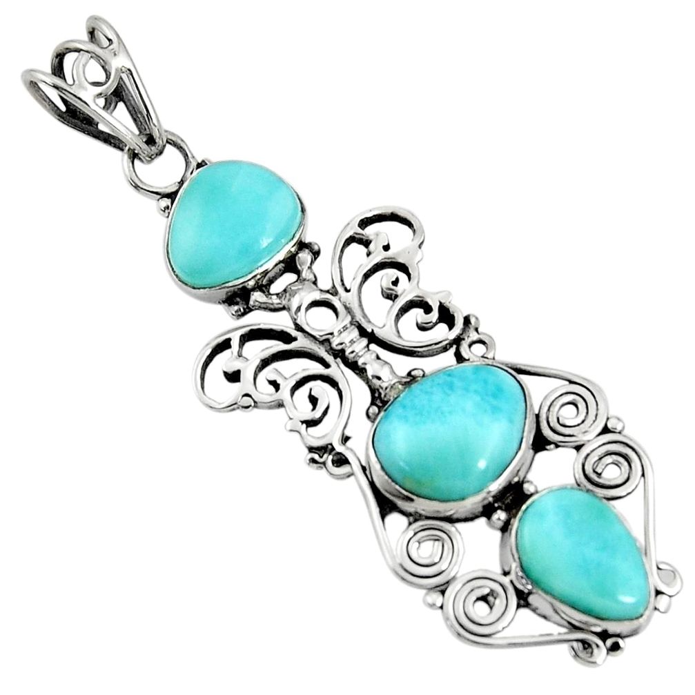 925 sterling silver 11.27cts natural blue larimar butterfly pendant d37376