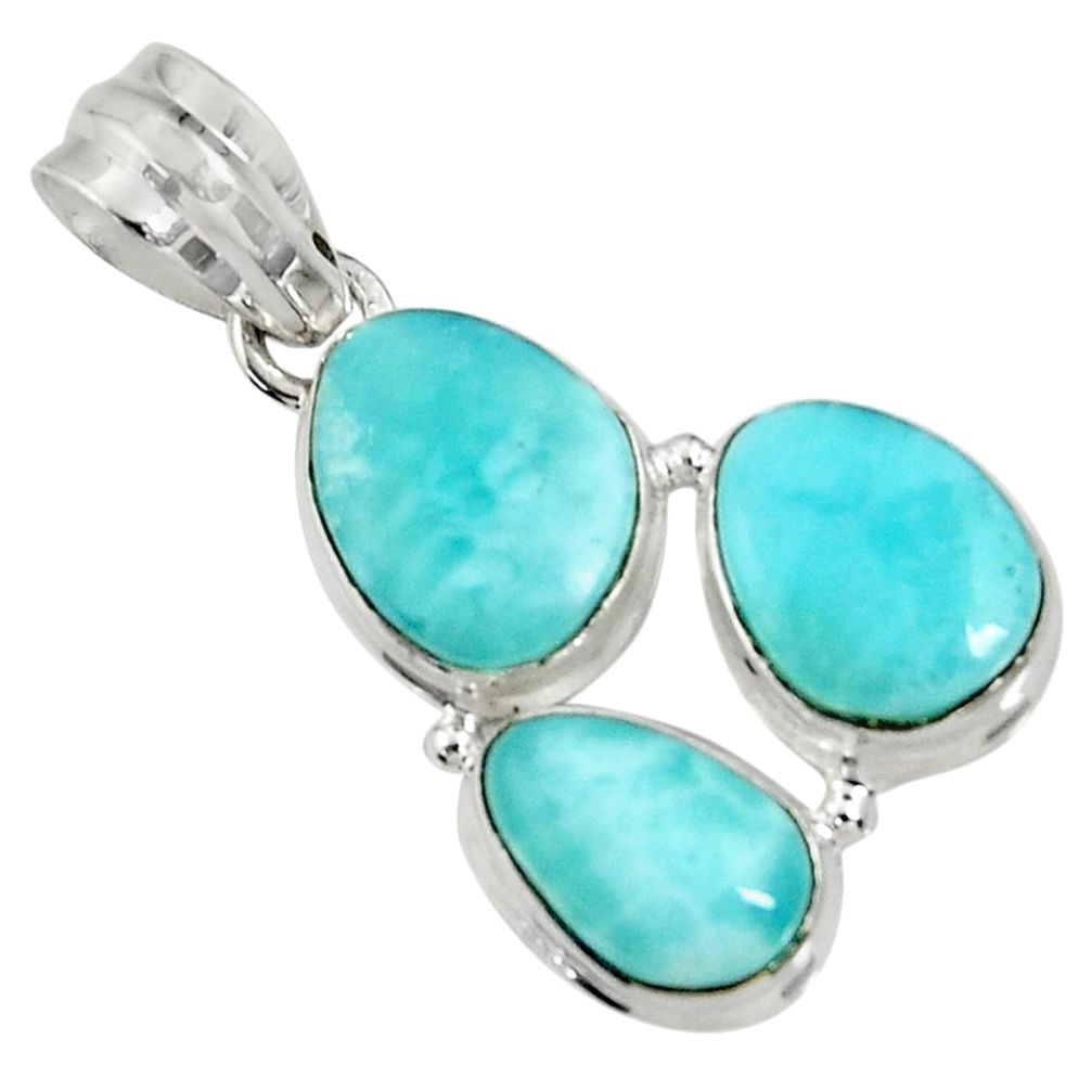 925 sterling silver 16.20cts natural blue larimar fancy pendant jewelry d37377