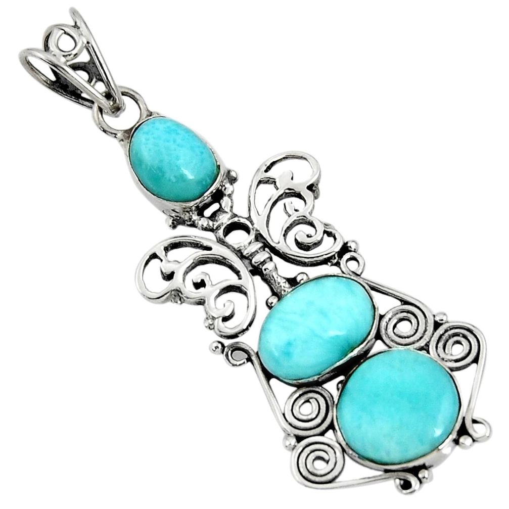925 sterling silver 10.84cts natural blue larimar butterfly pendant d37380
