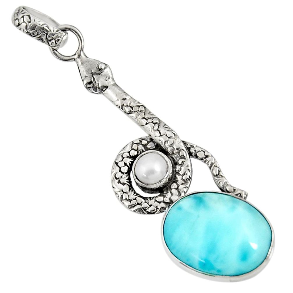 9.05cts natural blue larimar pearl 925 sterling silver snake pendant d37387