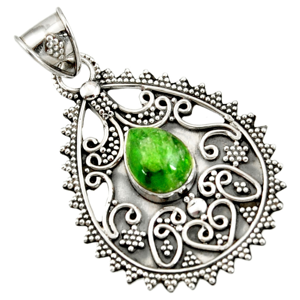 4.34cts natural green chrome diopside 925 sterling silver pendant jewelry d37411