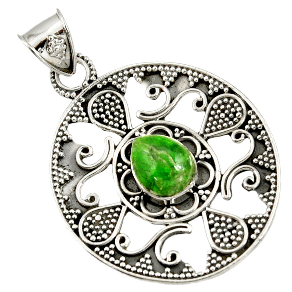 925 sterling silver 4.61cts natural green chrome diopside pendant jewelry d37414