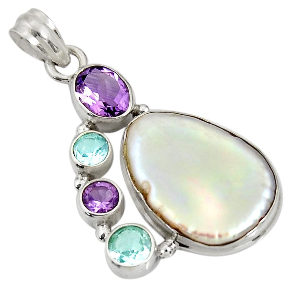 925 sterling silver 24.38cts natural blister pearl amethyst topaz pendant d37436