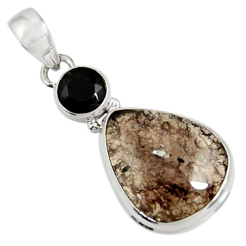 13.70cts natural brown agni manitite onyx 925 sterling silver pendant d37544