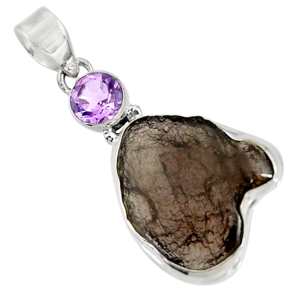 17.22cts natural brown agni manitite amethyst 925 sterling silver pendant d37547