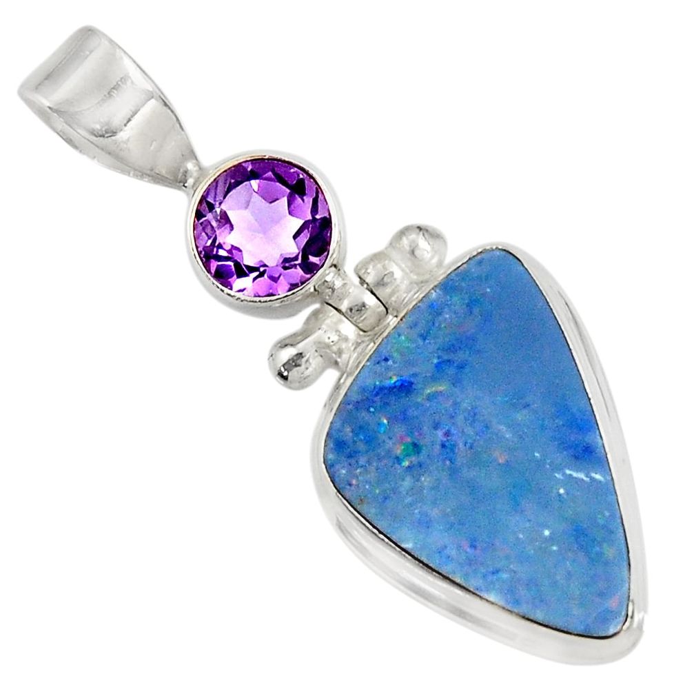 11.66cts natural blue doublet opal australian amethyst 925 silver pendant d37588