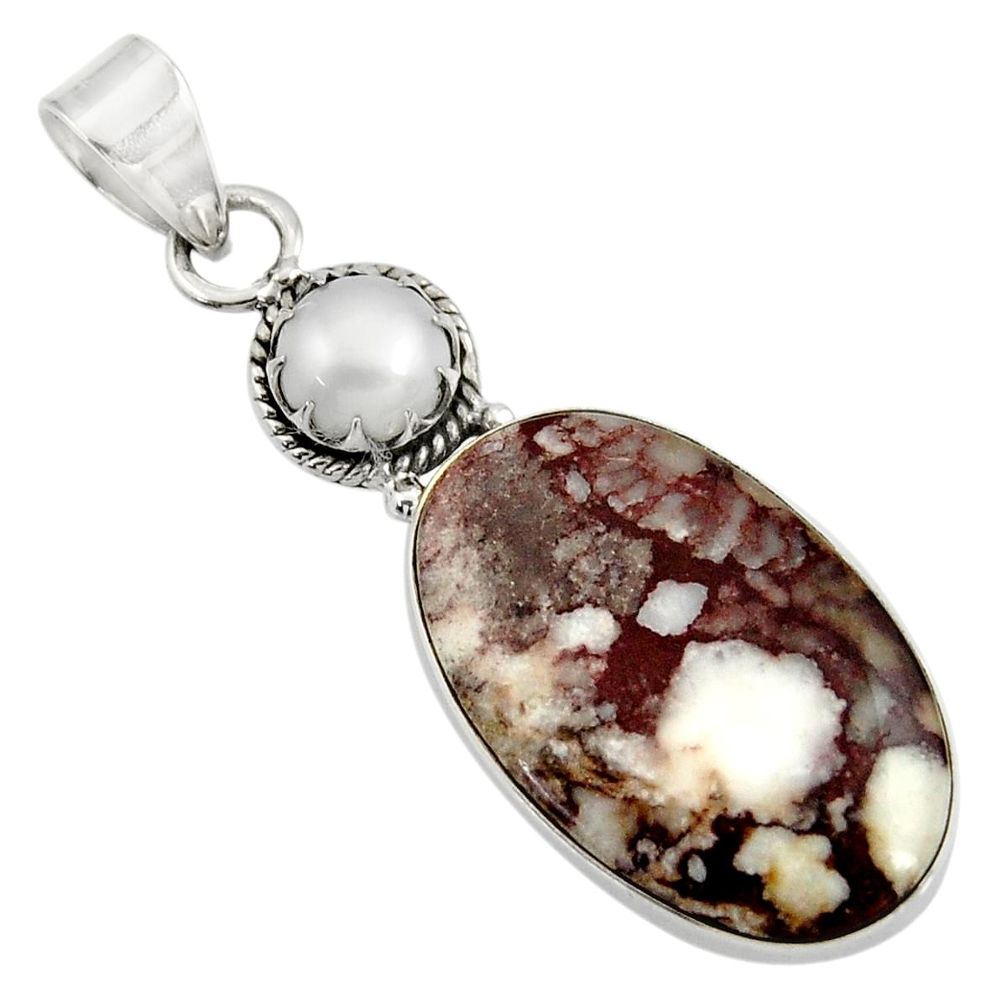 925 silver 18.68cts natural white wild horse magnesite pearl pendant d37628