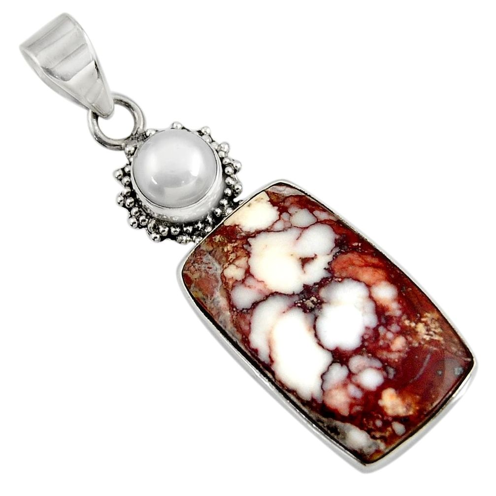 18.70cts natural white wild horse magnesite pearl 925 silver pendant d37629