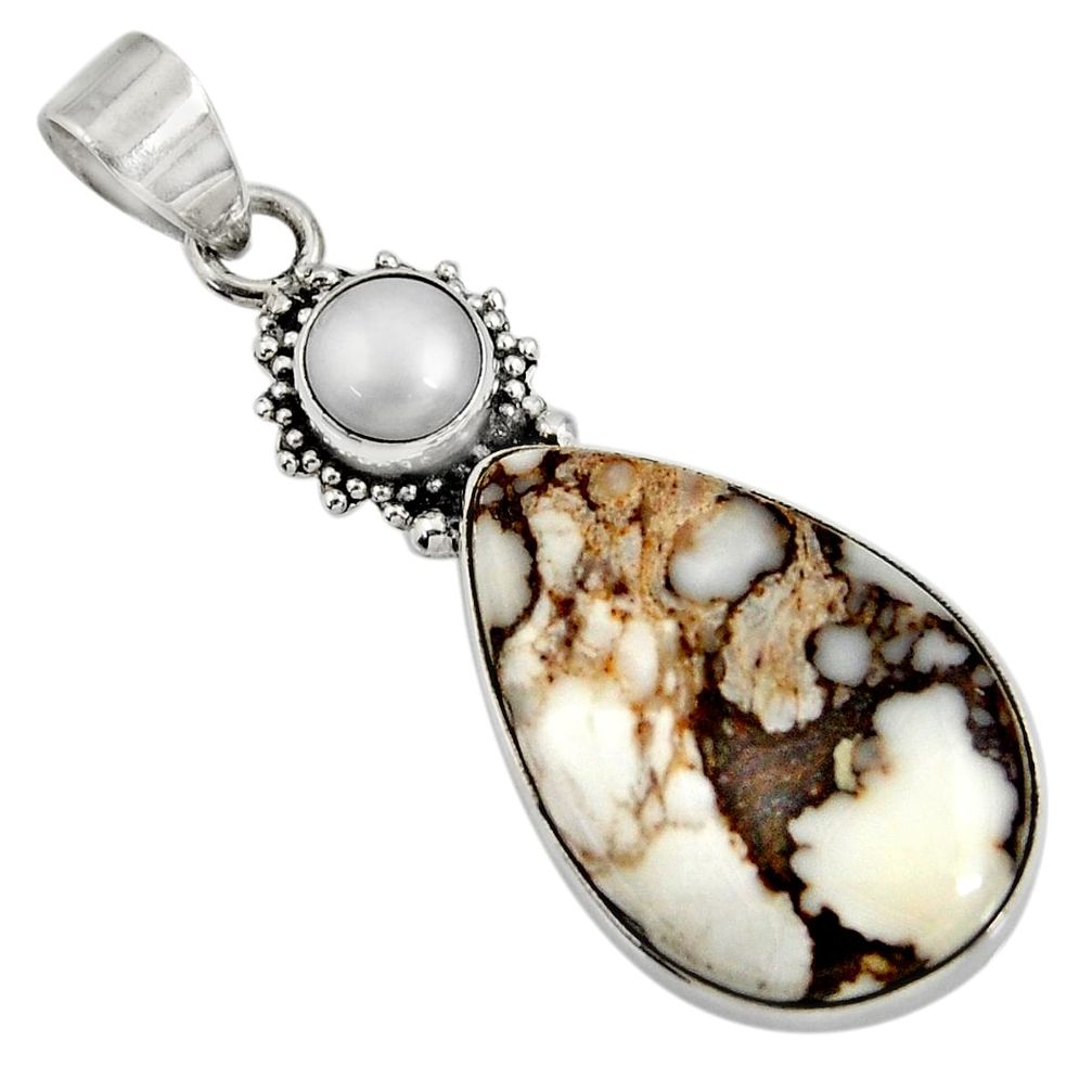 20.88cts natural white wild horse magnesite pearl 925 silver pendant d37632