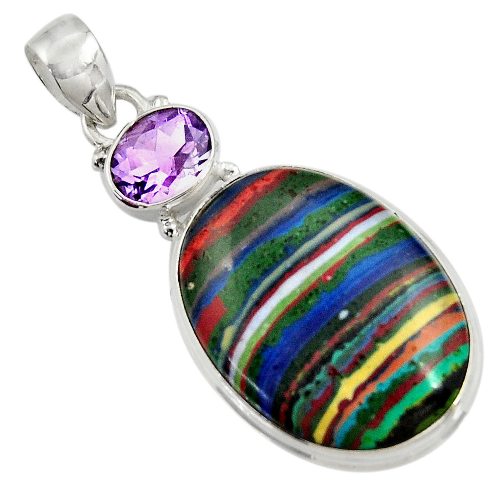 19.23cts natural multicolor rainbow calsilica amethyst 925 silver pendant d37637