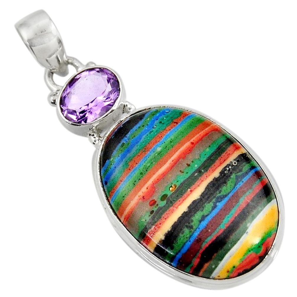 20.88cts natural multicolor rainbow calsilica amethyst 925 silver pendant d37638