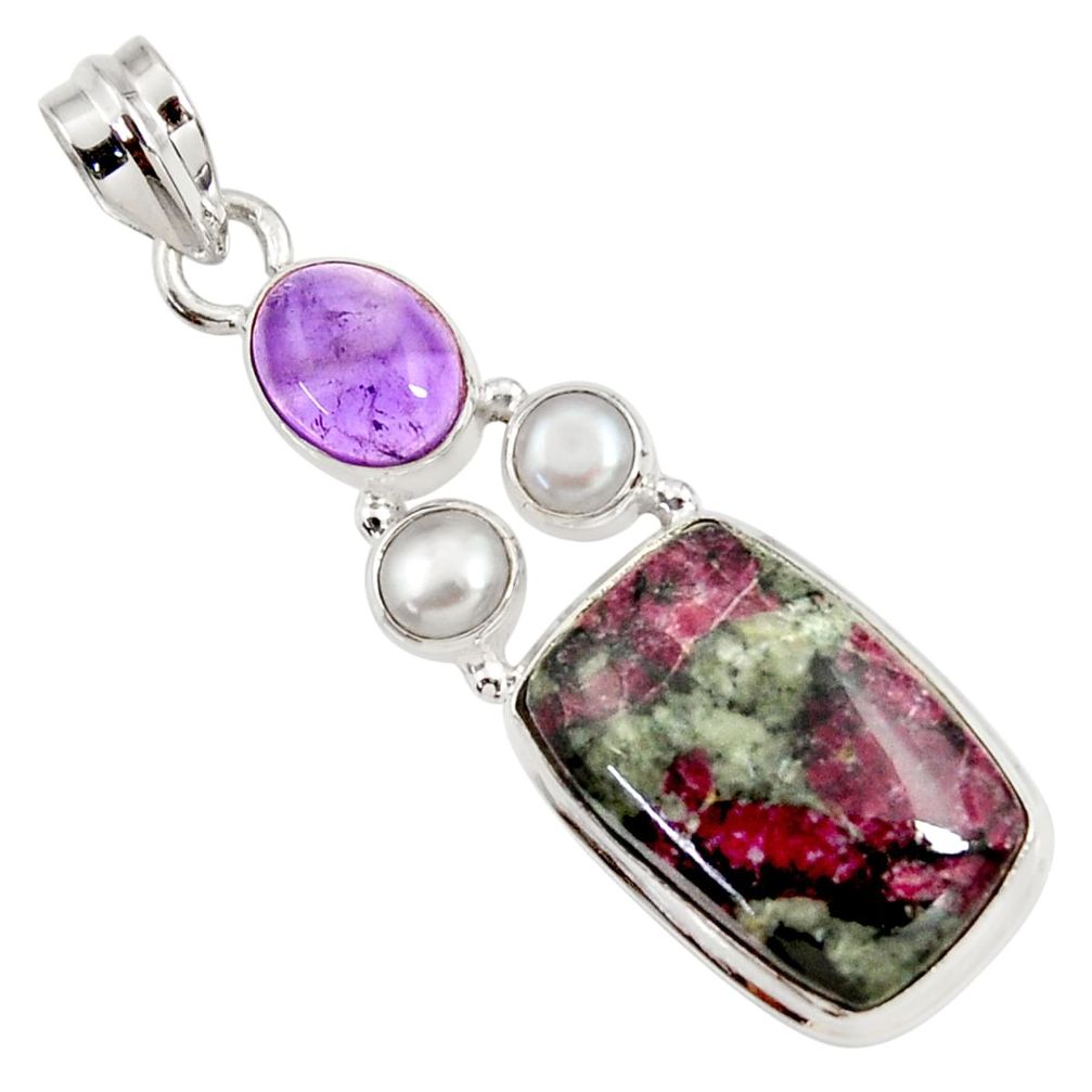 925 silver 17.18cts natural pink eudialyte purple amethyst pearl pendant d37649