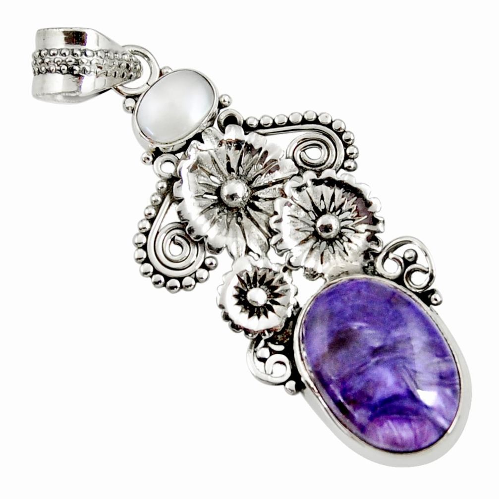  purple charoite (siberian) 925 silver flower pendant d37655