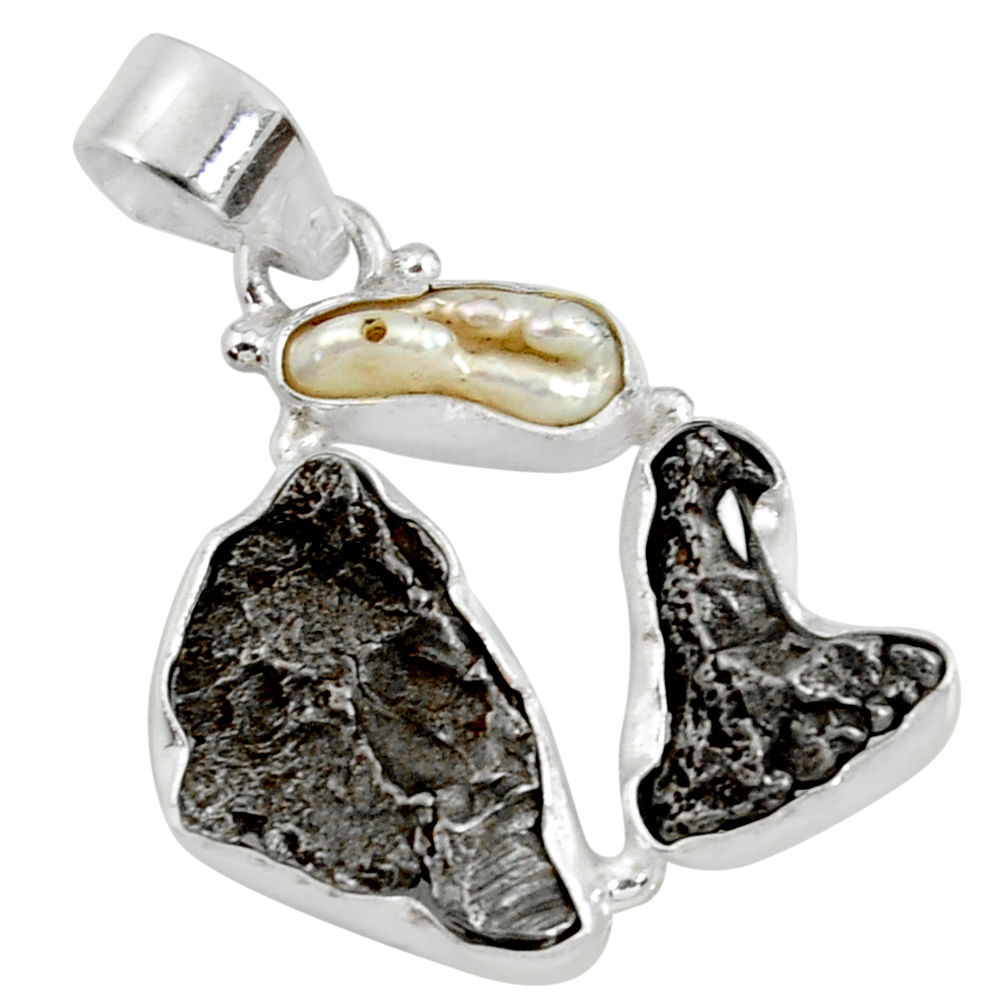  campo del cielo (meteorite) pearl 925 silver pendant d37672