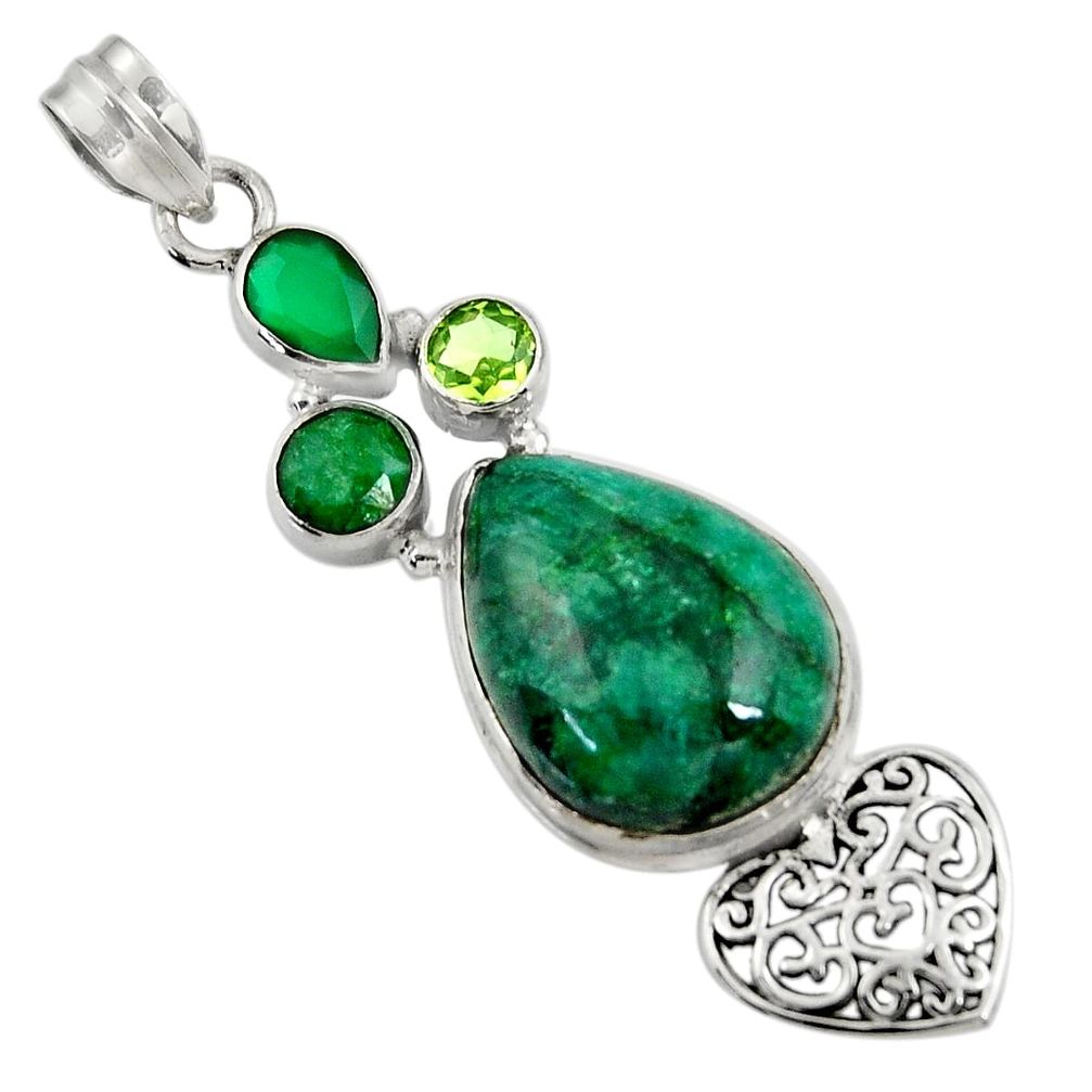 925 silver 19.48cts natural green chrome diopside pear emerald pendant d37710