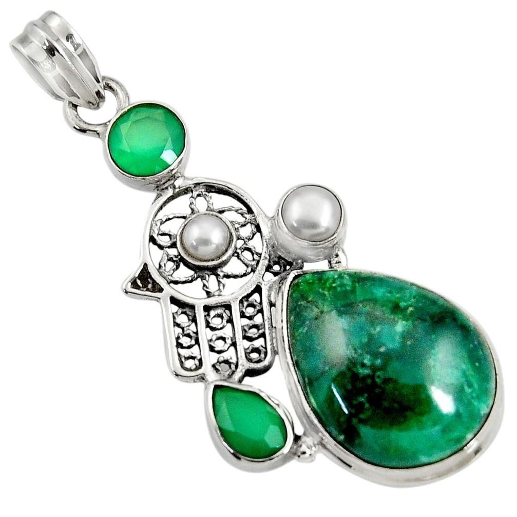  green chrome diopside silver hand of god hamsa pendant d37711