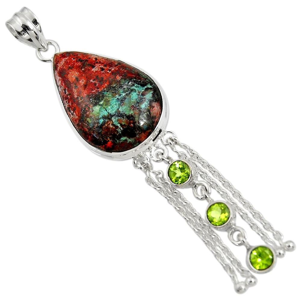 sunrise (cuprite chrysocolla) peridot 925 silver pendant d37712