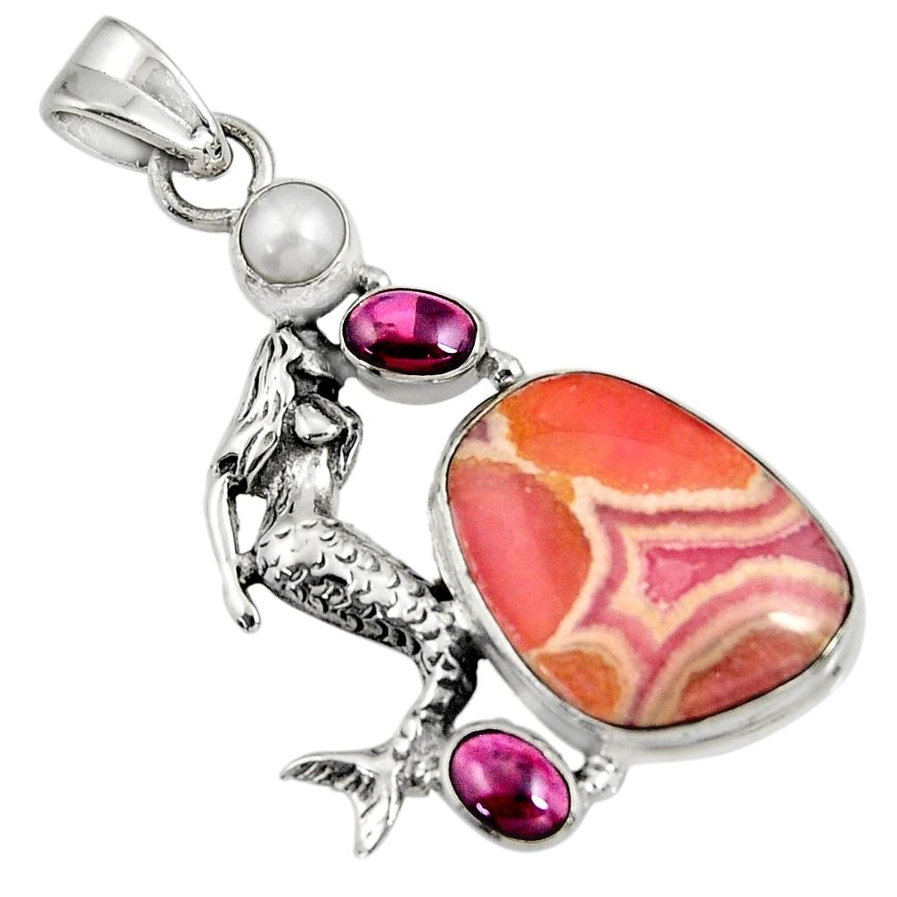 19.50cts natural rhodochrosite inca rose 925 silver fairy mermaid pendant d37733