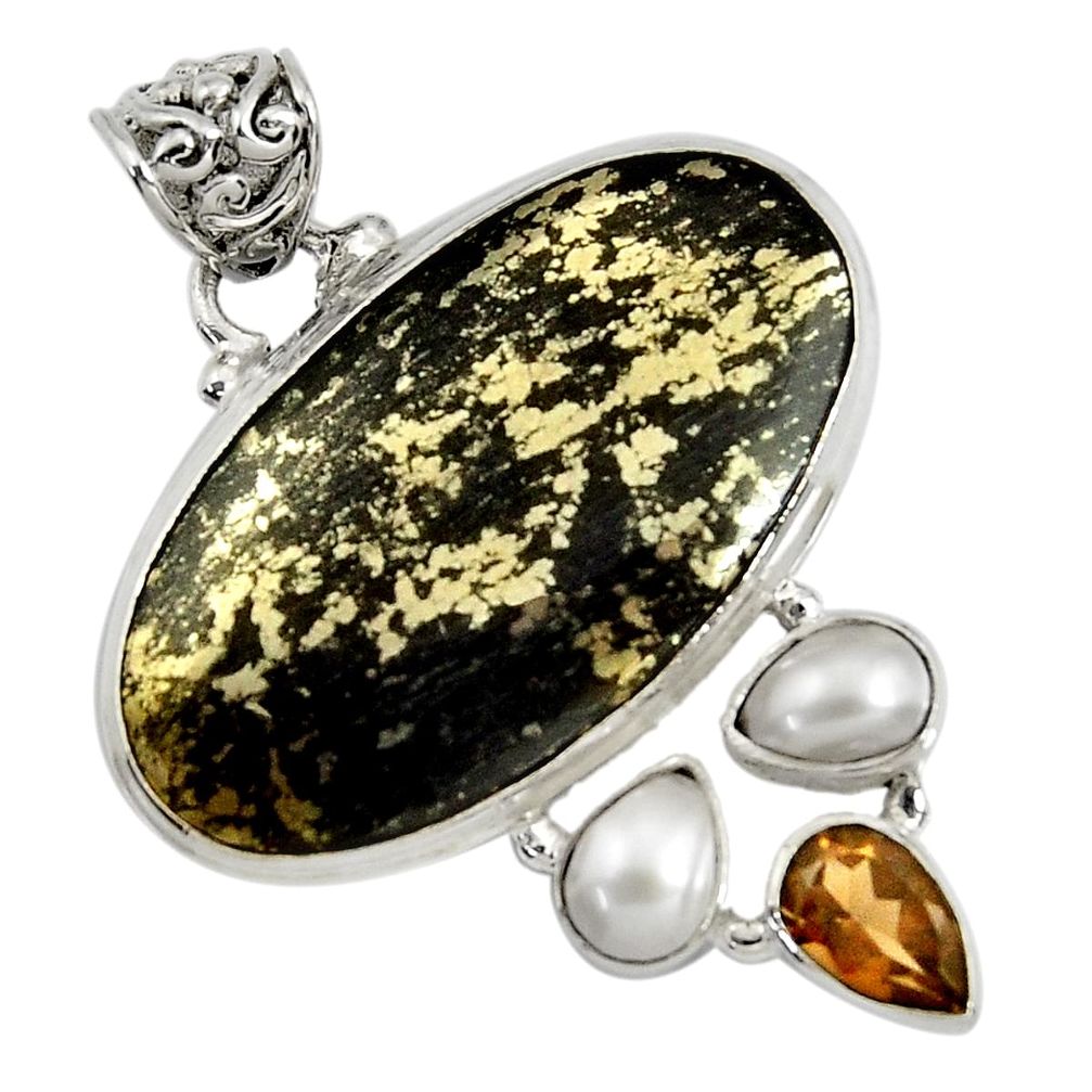  pyrite in magnetite (healer's gold) 925 silver pendant d37752