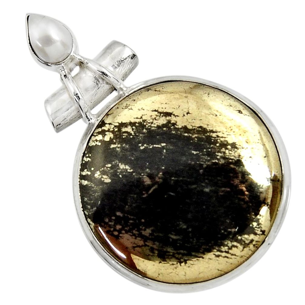 31.56cts natural pyrite in magnetite (healer's gold) 925 silver pendant d37754