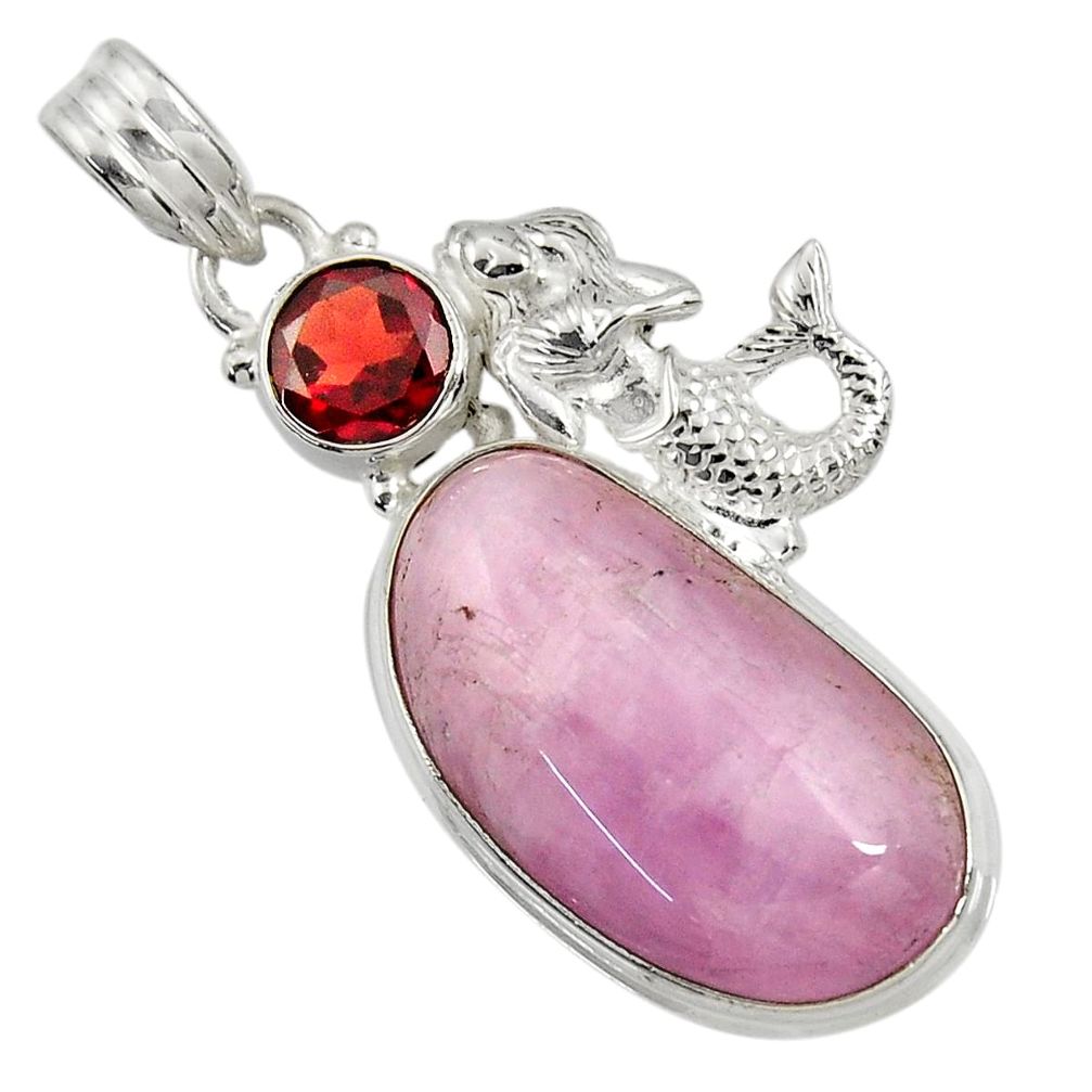  pink kunzite garnet 925 silver fairy mermaid pendant d37757