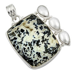Clearance Sale- 29.78cts natural black feather medicine bow agate 925 silver pendant d37766