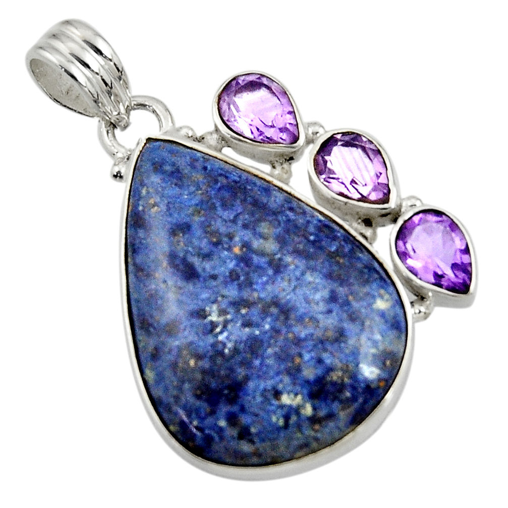 22.59cts natural blue dumortierite amethyst 925 sterling silver pendant d37771