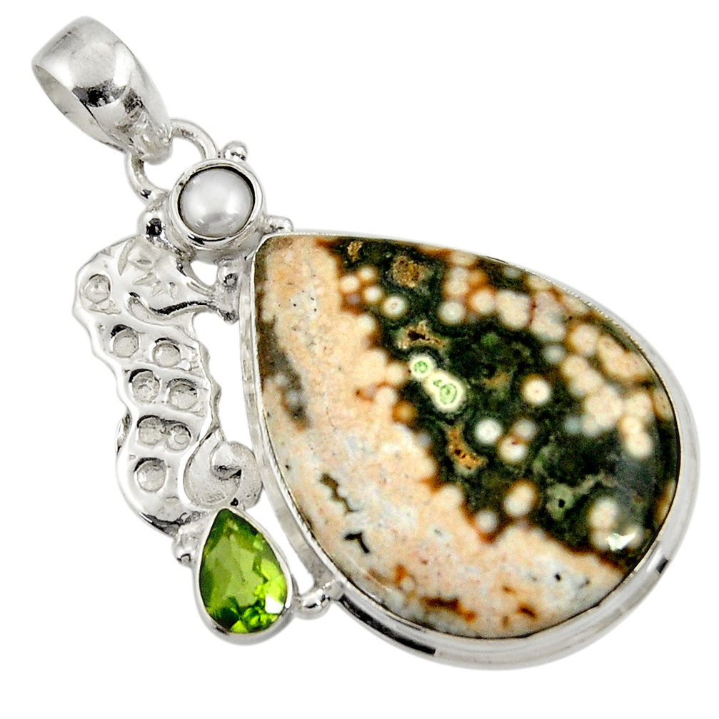 29.35cts natural ocean sea jasper (madagascar) silver seahorse pendant d37778