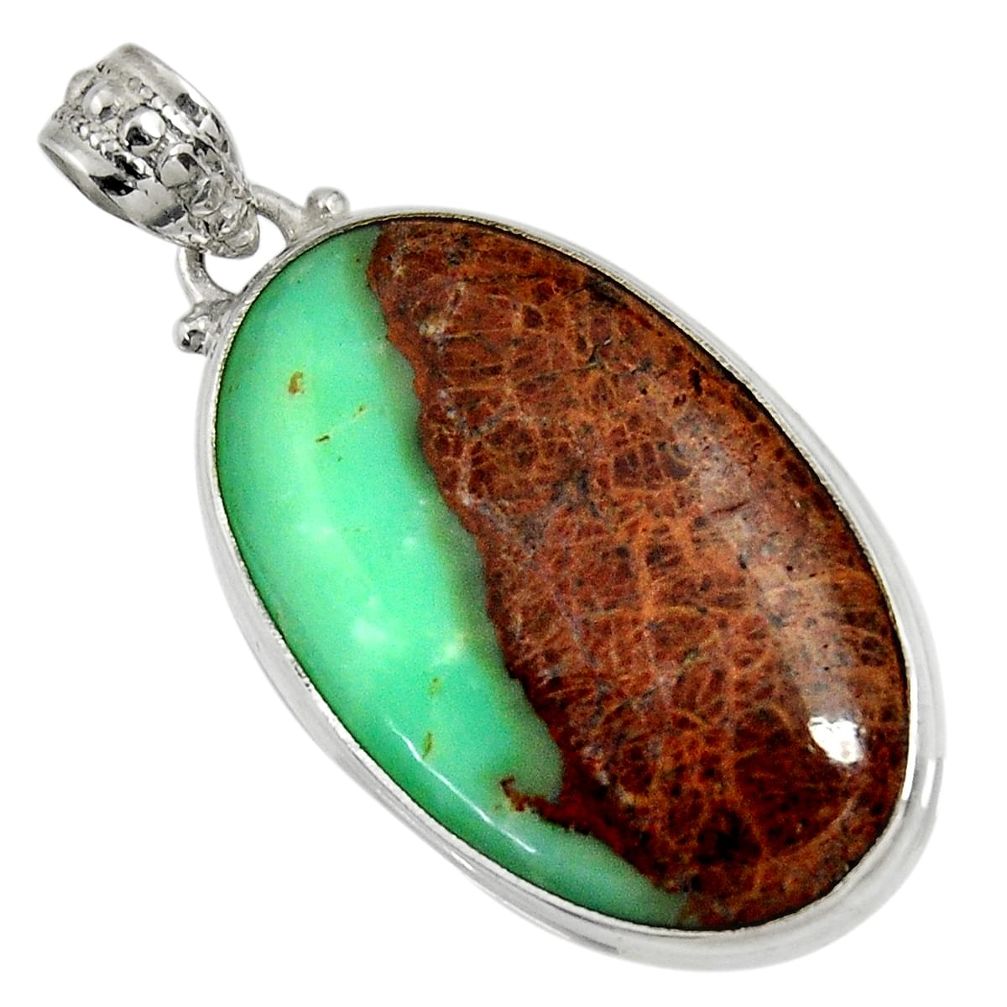 ver 28.86cts natural green boulder chrysoprase pendant d37792