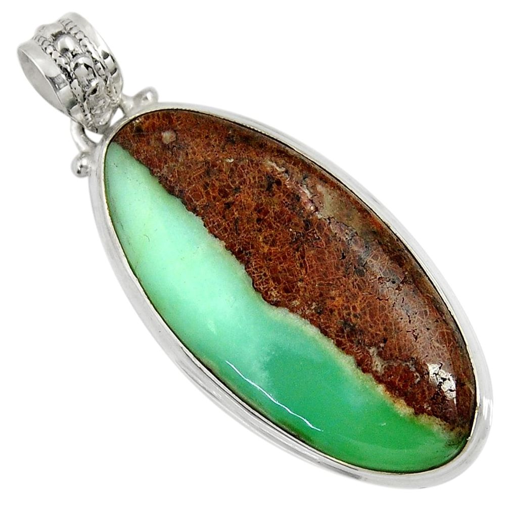 26.16cts natural green boulder chrysoprase 925 sterling silver pendant d37794