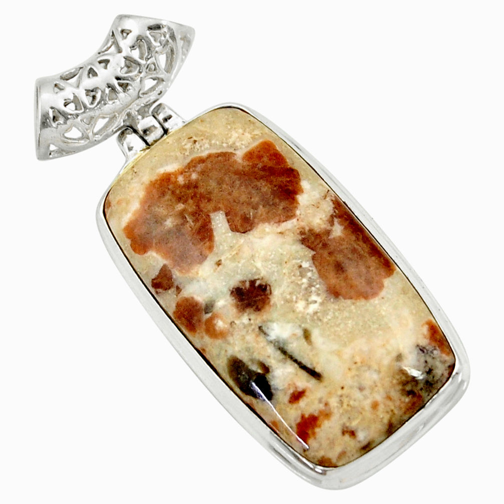  brown garnet in limestone spessartine 925 silver pendant d37823