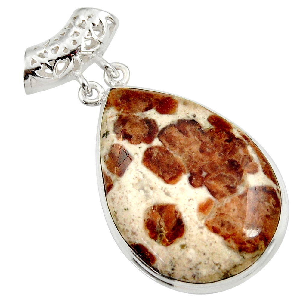 925 silver 29.78cts natural brown garnet in limestone spessartine pendant d37831