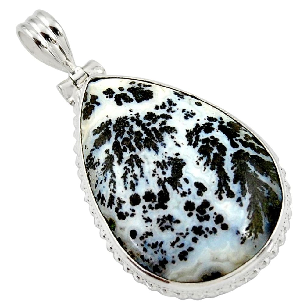 925 silver 28.70cts natural black feather medicine bow agate pear pendant d37835