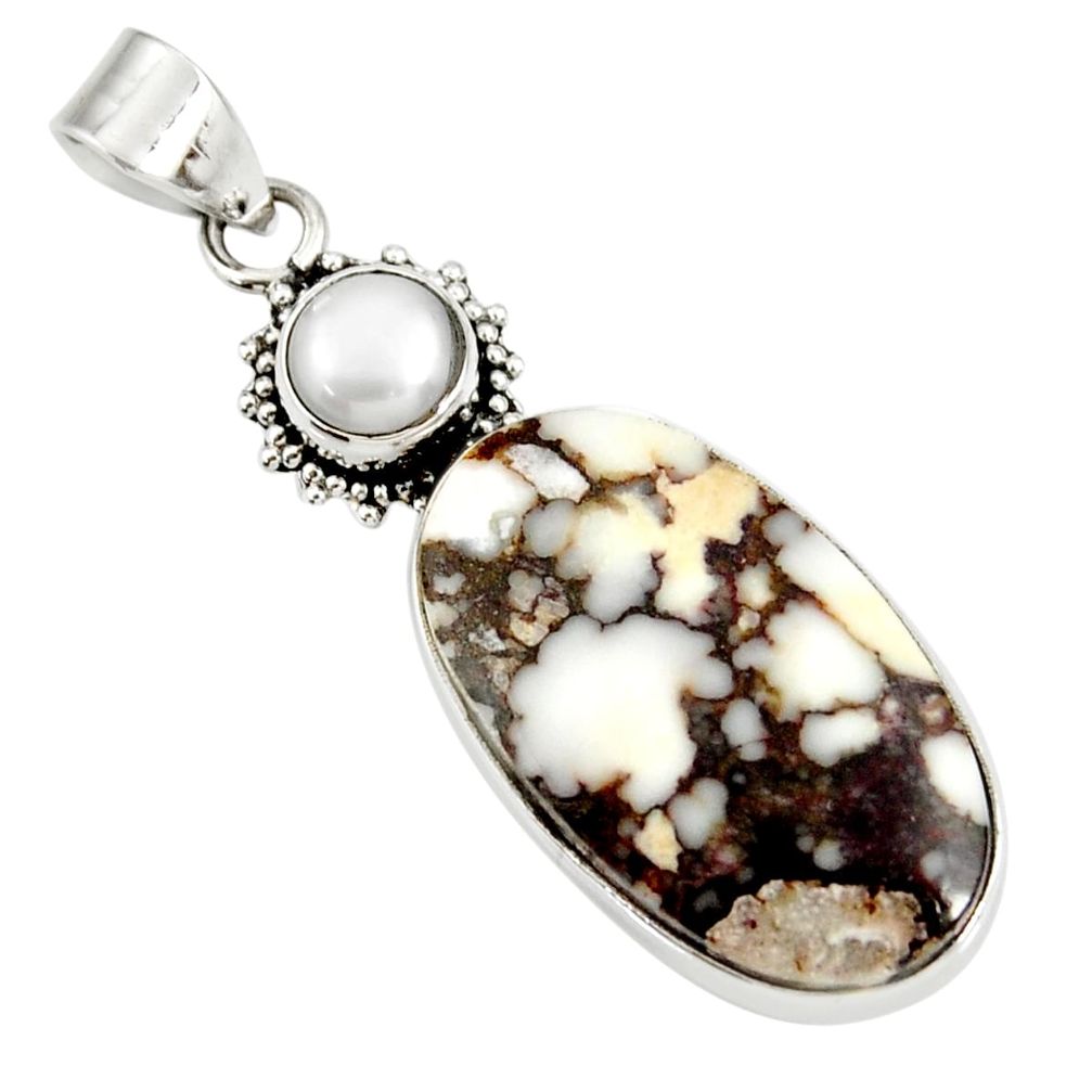 19.20cts natural white wild horse magnesite pearl 925 silver pendant d37844