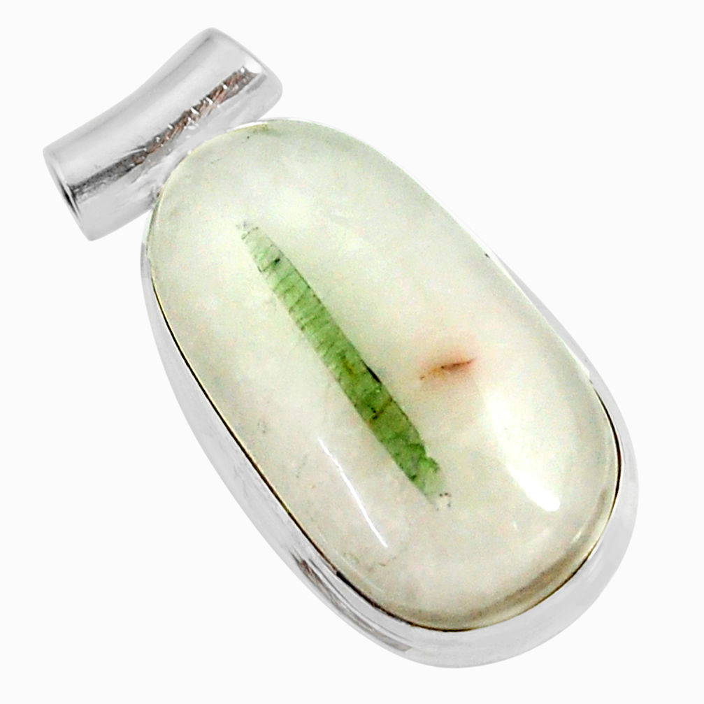  green tourmaline in quartz 925 sterling silver pendant d37850