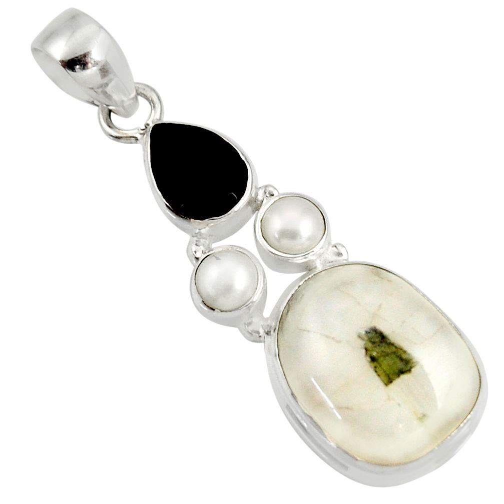  green tourmaline in quartz onyx 925 silver pendant d37854