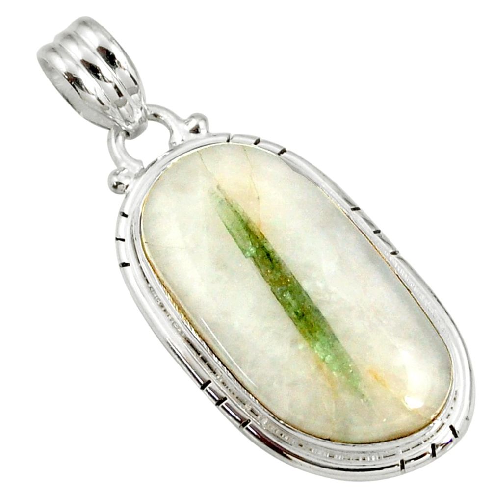 19.57cts natural green tourmaline in quartz 925 sterling silver pendant d37856