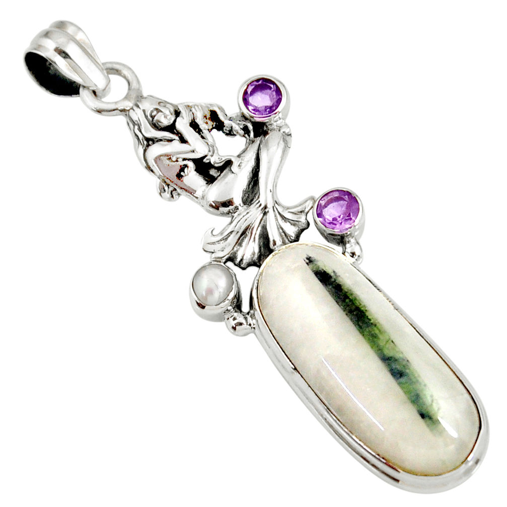  tourmaline in quartz silver angel wings fairy pendant d37860