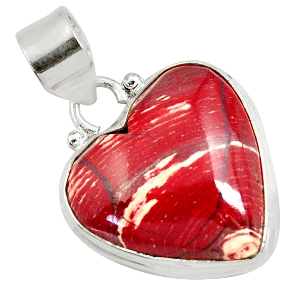 20.85cts natural red snakeskin jasper 925 sterling silver heart pendant d37862