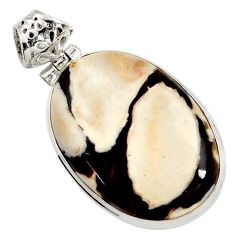 29.35cts natural brown peanut petrified wood fossil 925 silver pendant d37880