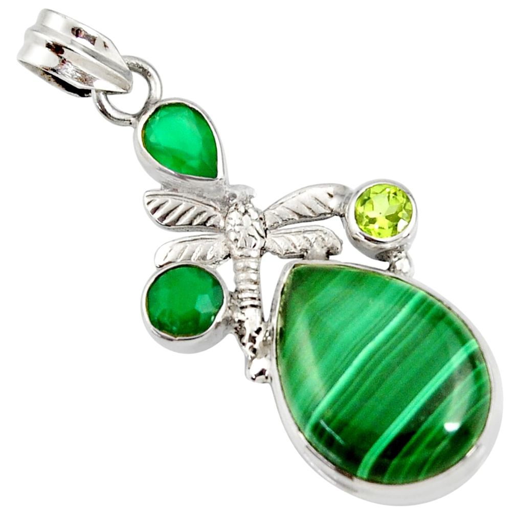 22.57cts natural malachite (pilot's stone) 925 silver dragonfly pendant d37893