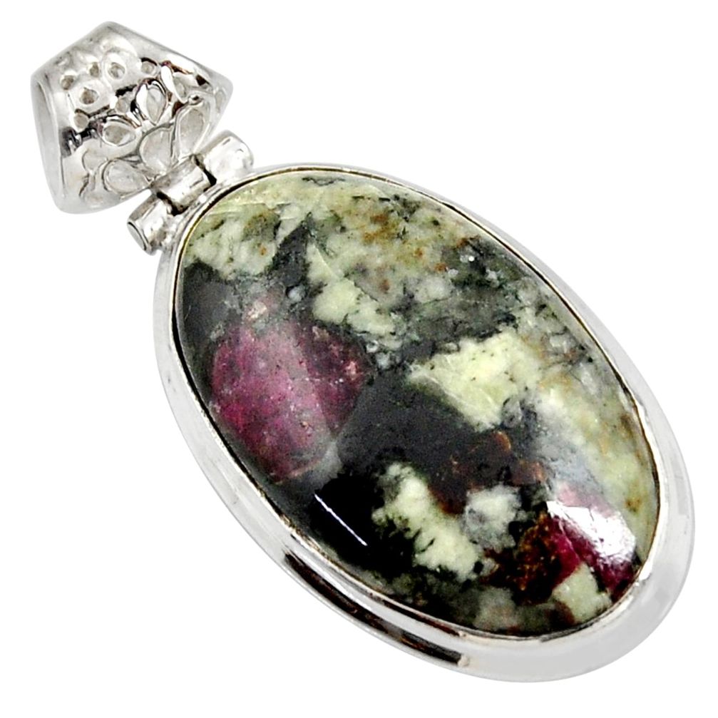 24.38cts natural pink eudialyte oval 925 sterling silver pendant jewelry d37895
