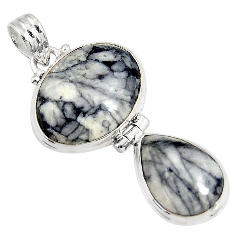 925 sterling silver 21.48cts natural white pinolith pendant jewelry d38575