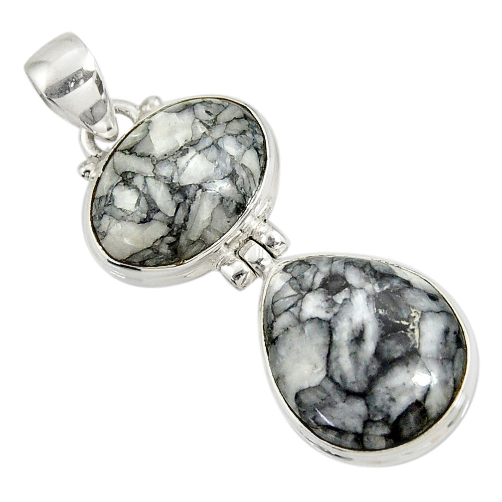 925 sterling silver 19.68cts natural white pinolith pendant jewelry d38588