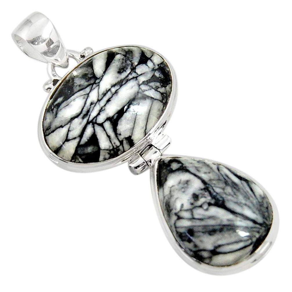 925 sterling silver 24.00cts natural white pinolith pendant jewelry d38591