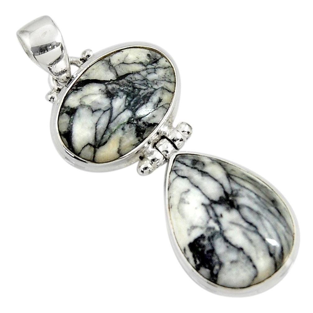 21.48cts natural white pinolith 925 sterling silver pendant jewelry d38596