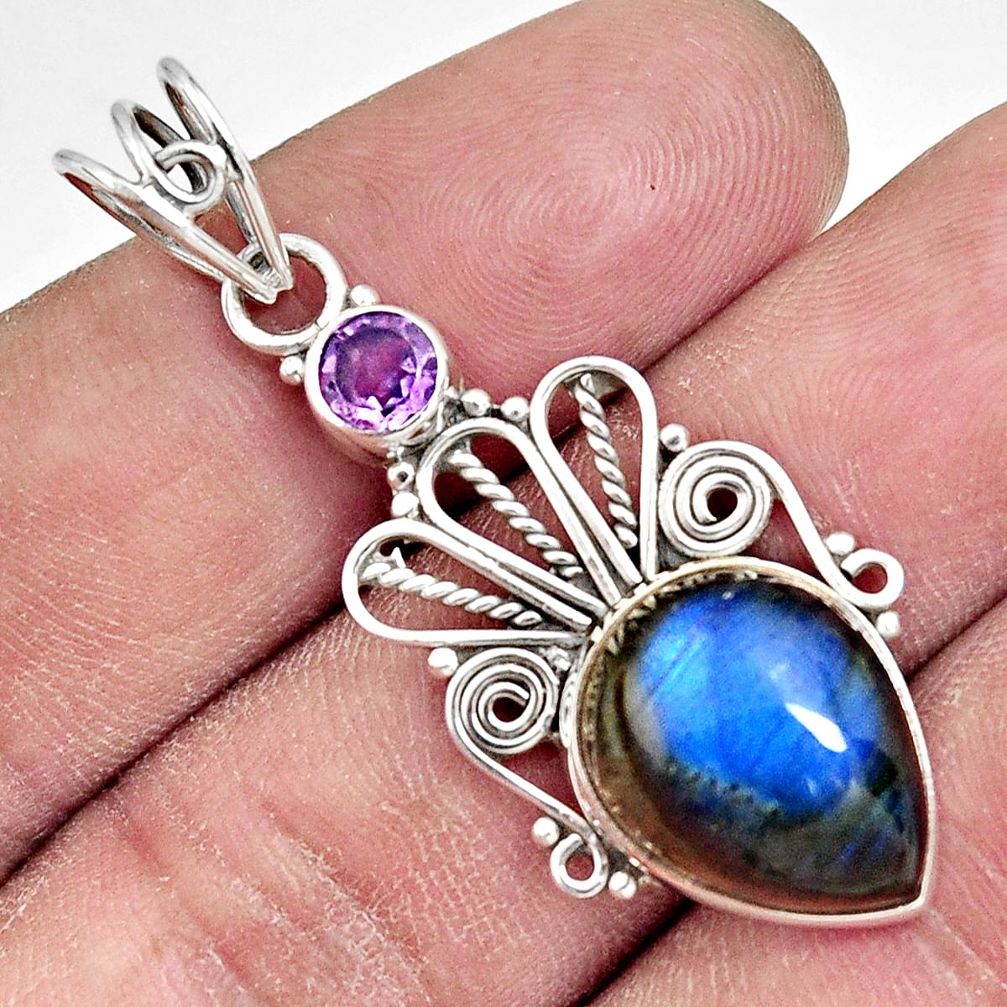 925 sterling silver 9.98cts natural blue labradorite amethyst pendant d38620