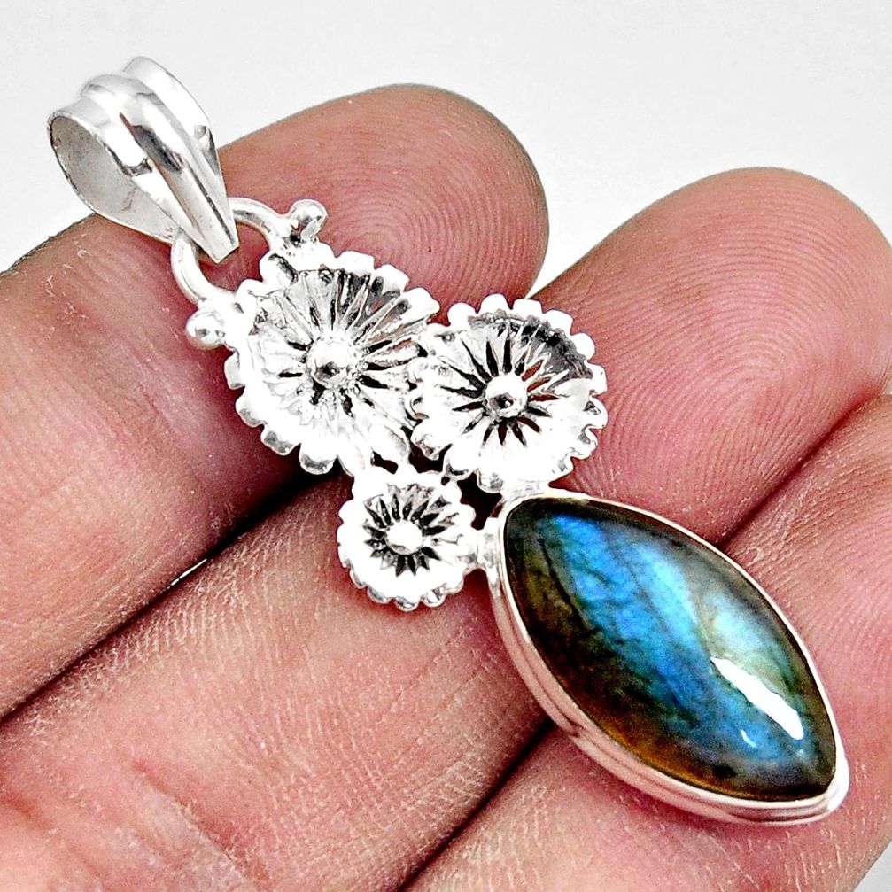  blue labradorite 925 sterling silver flower pendant d38628