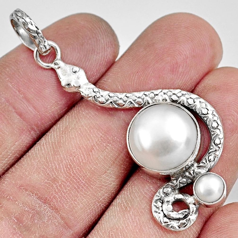 white pearl 925 sterling silver snake pendant jewelry d38662